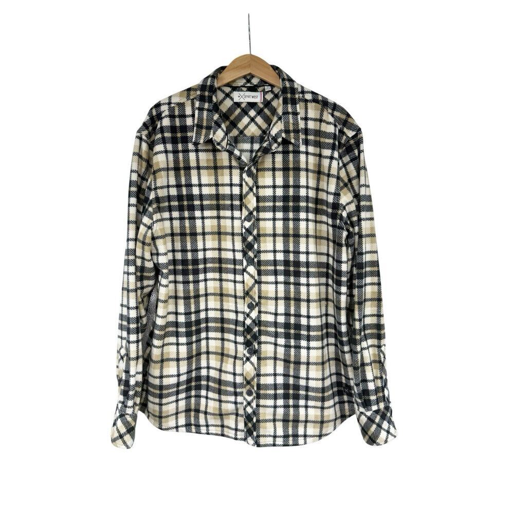 Departwest Men’s Fleece Lightweight Shirt Jacket Shacket Plaid Men’s XL